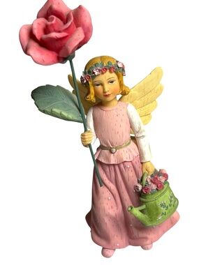 🔑 Demdaco Wildflower Angels 'Roses for June' Pink and Green Figurine Base